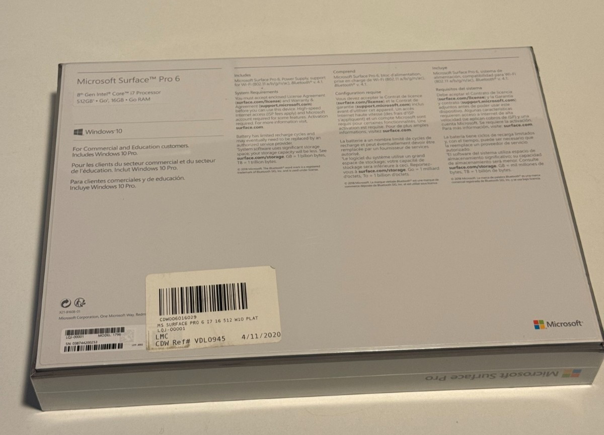 NEW SEALED Microsoft Surface 6 Business 13” (16GB, 512GB SSD, 8th Gen Intel i7)