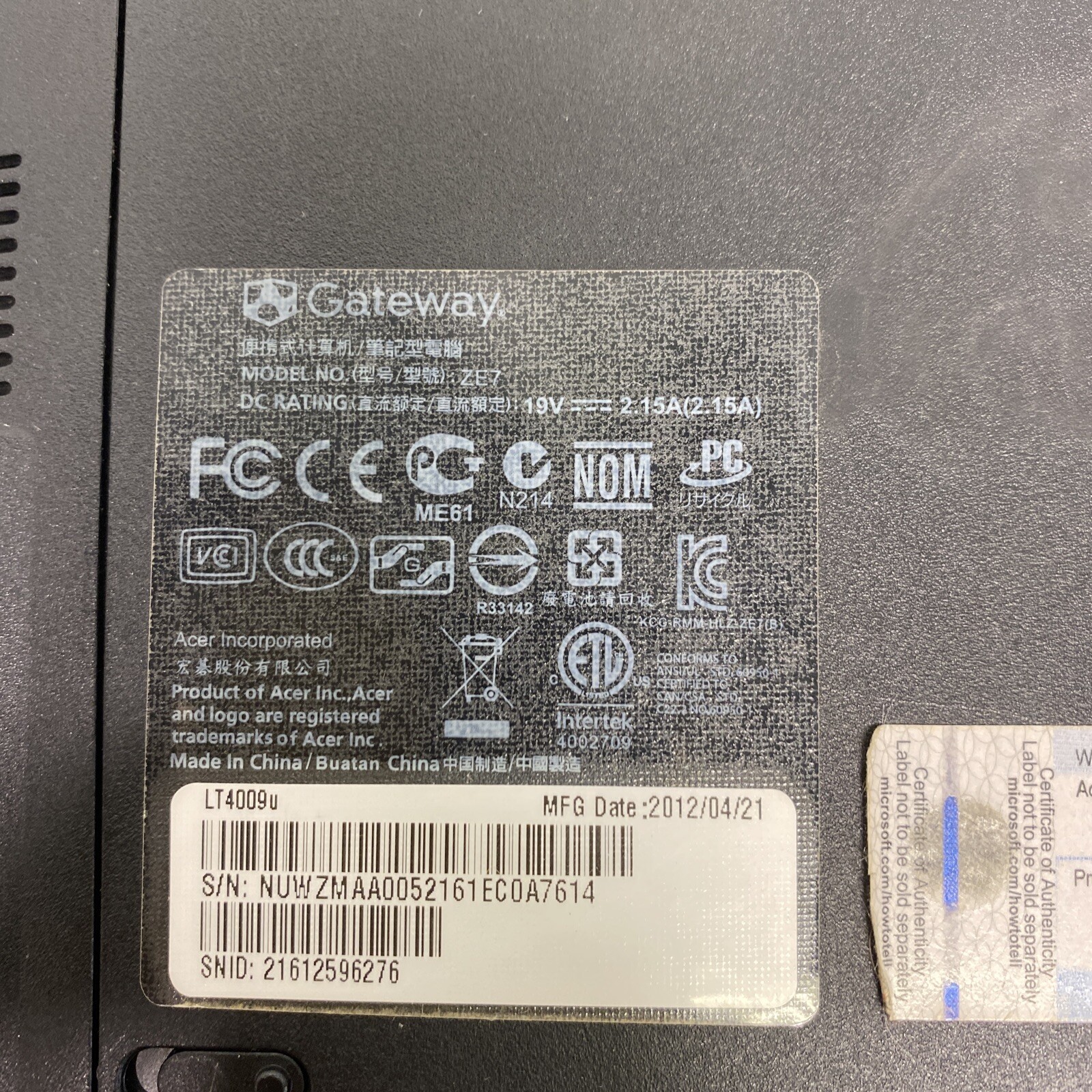 Gateway LT2104u Netbook NAV50 Intel Windows 7￼*((Needs Battery Or For Parts)) *