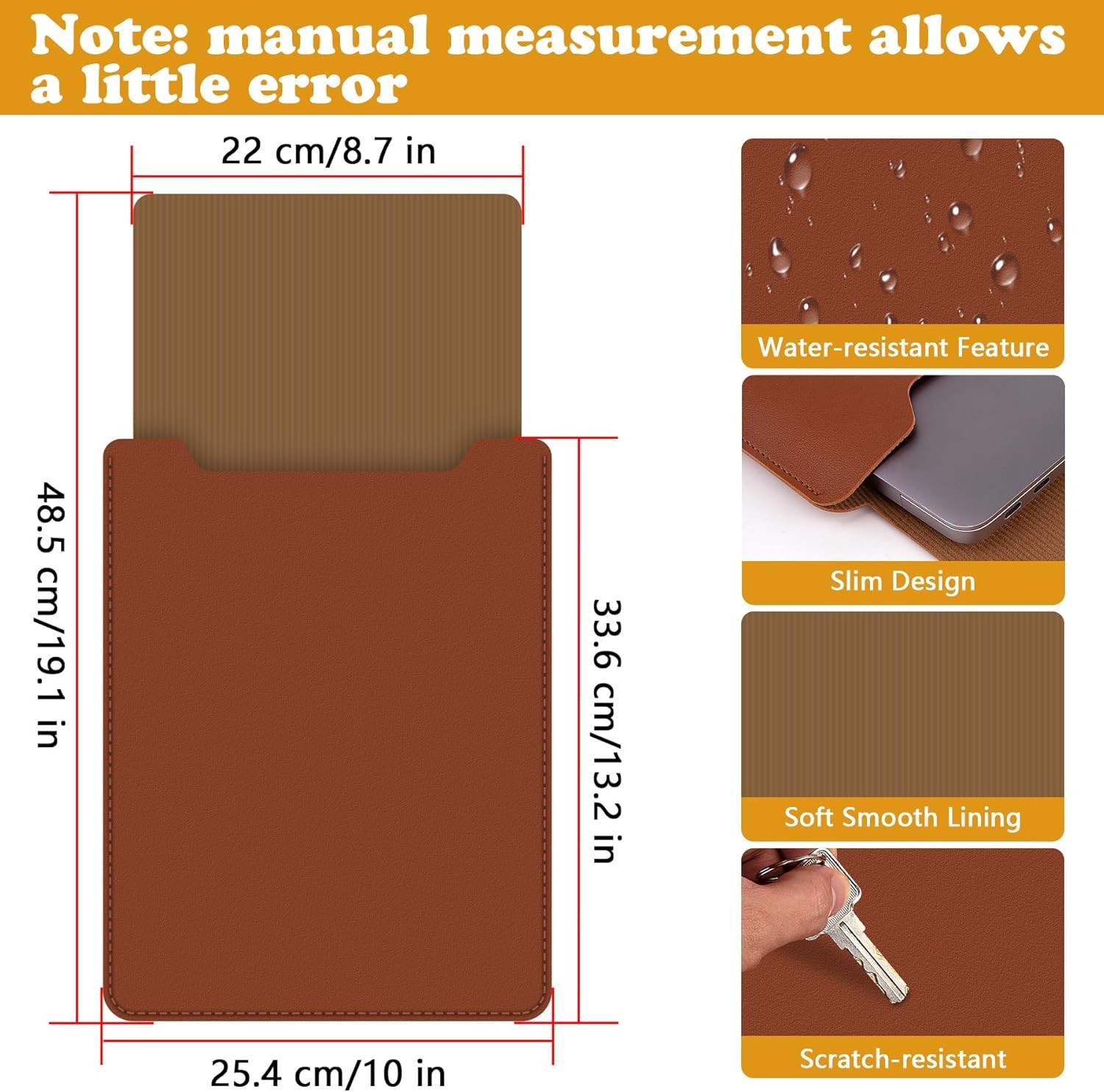 15-16″ Laptop Sleeve, PU Leather Laptop Case Compatible with MacBook Pro 16 2019