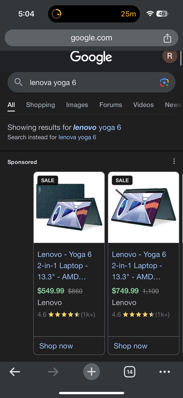 Lenovo Yoga 6 13.3″ (256GB SSD, AMD Ryzen 5 5500U, 2.10 GHz, 8GB RAM) 2-in-1…