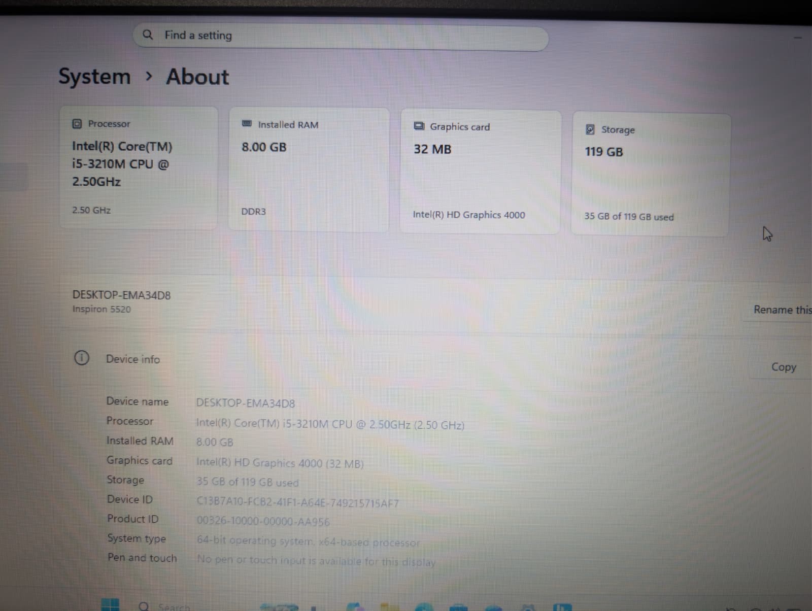 15.6″ Dell Inspiron 5520 | i5 3rd Gen 8GB RAM 128GB SSD | Windows 11 DVD+RW