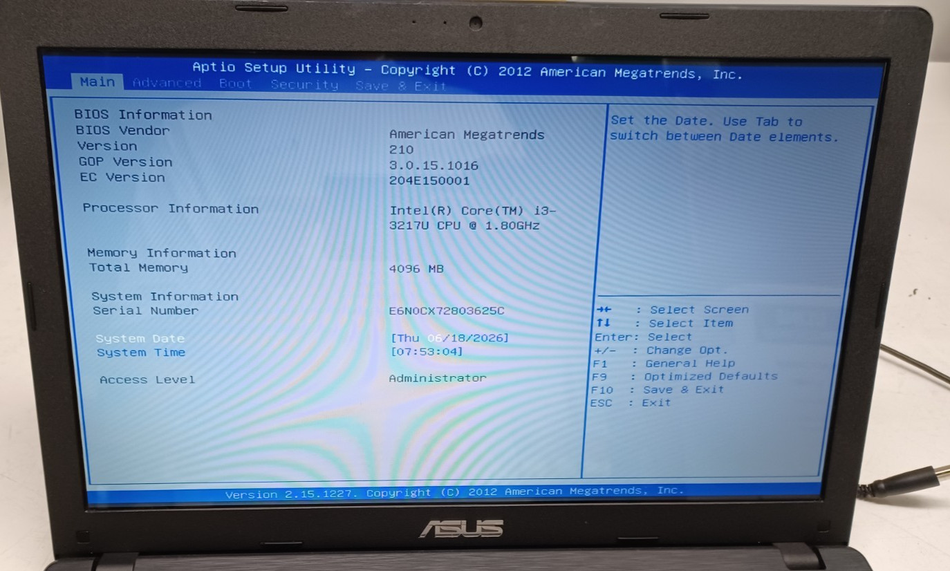 Asus X551C X551CA 15.6″ Laptop | Boots To BIOS As Is | For Parts or Repair No OS