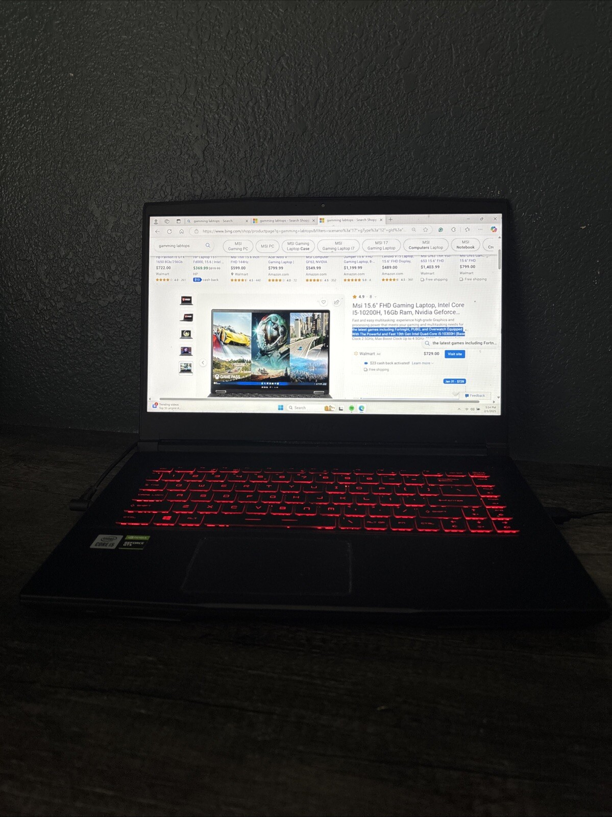 Mis 15.5 FHD Gaming Laptop, Intel Core 15-10200H, 16Gb Ram, Nvidia Force