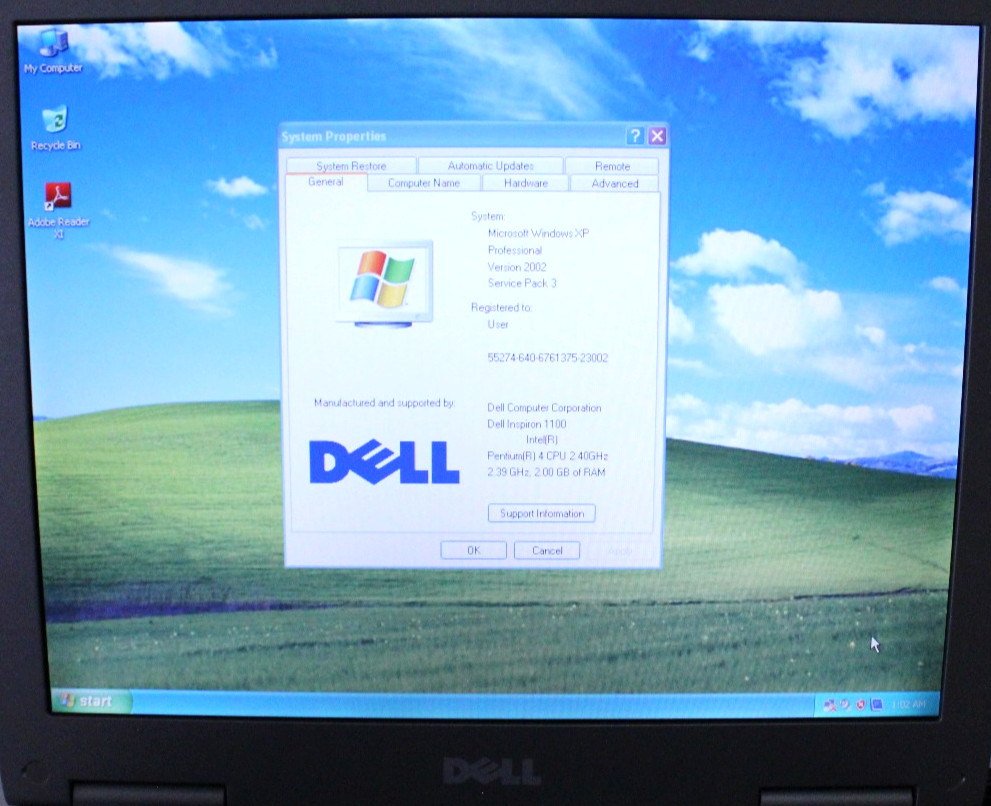 Dell Inspiron 1100 Pentium 4 @ 2.40 GHz 2GB RAM 80GB HDD Windows XP Pro SP 3