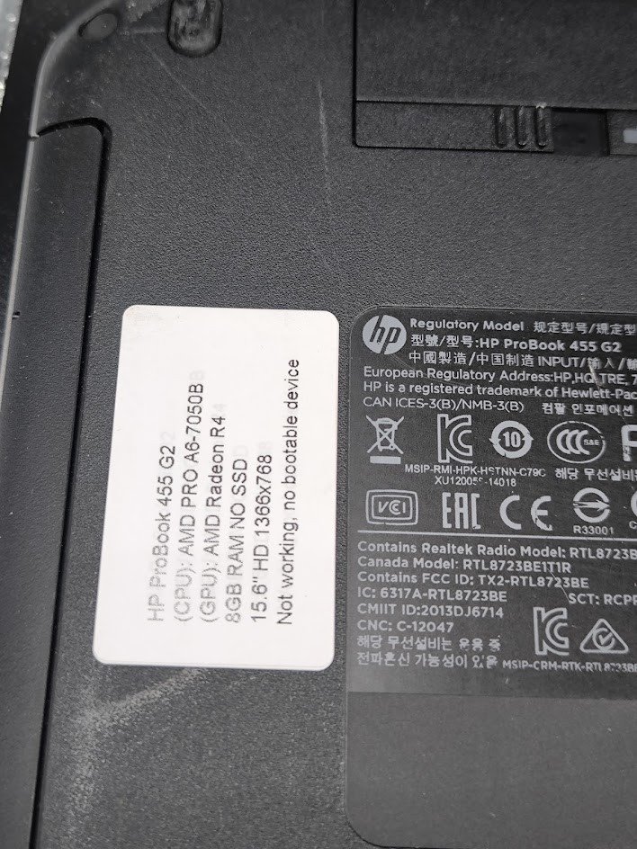 HP ProBook 455 G2 Laptop – No Charger Cosmetic Wear Working