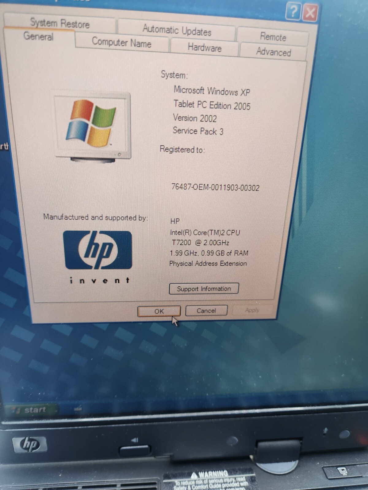 HP Laptop Model HSTNN-C02C ( With Power Adapter ) Windows XP