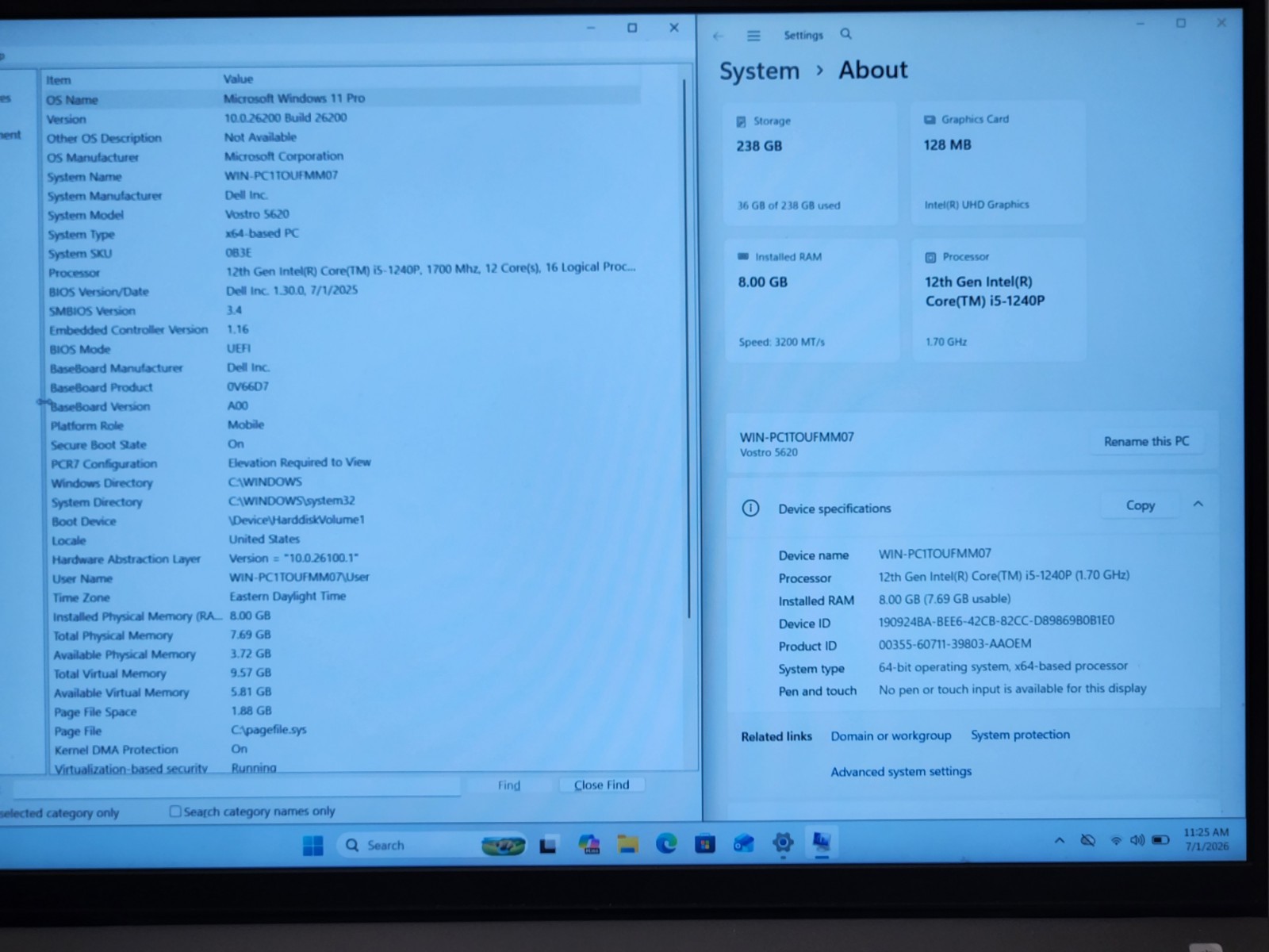 Dell Vostro 5620 Laptop Intel Core i5-1240P 1.7GHz 8GB RAM 256GB SSD W11P + AC