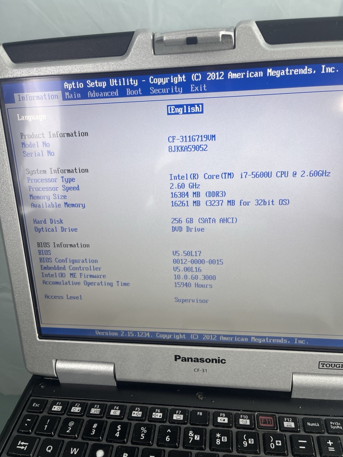 mk5/core i7/5600/cf-31/256GB SSD/16GB/Panasonic Toughbook/CF-3112670vm/2.6ghz