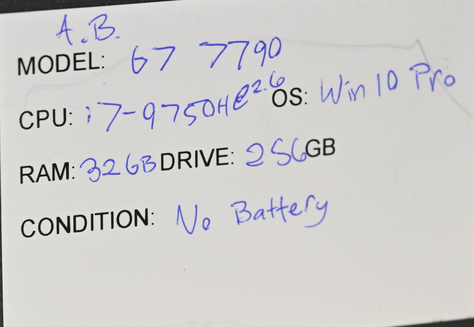 Dell G7 7790 i7-9750H 2.6GHz 16 GB RAM 256 GB SSD – Windows 11 -NO BATTERY
