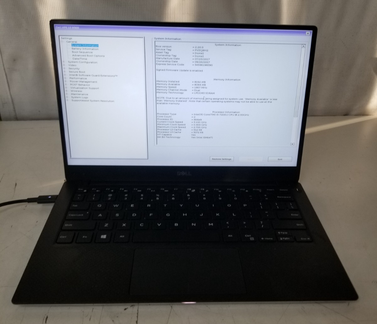 Dell XPS 13 9360 Intel Core i5-7200U @2.50GHz 8GB RAM 256GB SSD W11P *PARTS