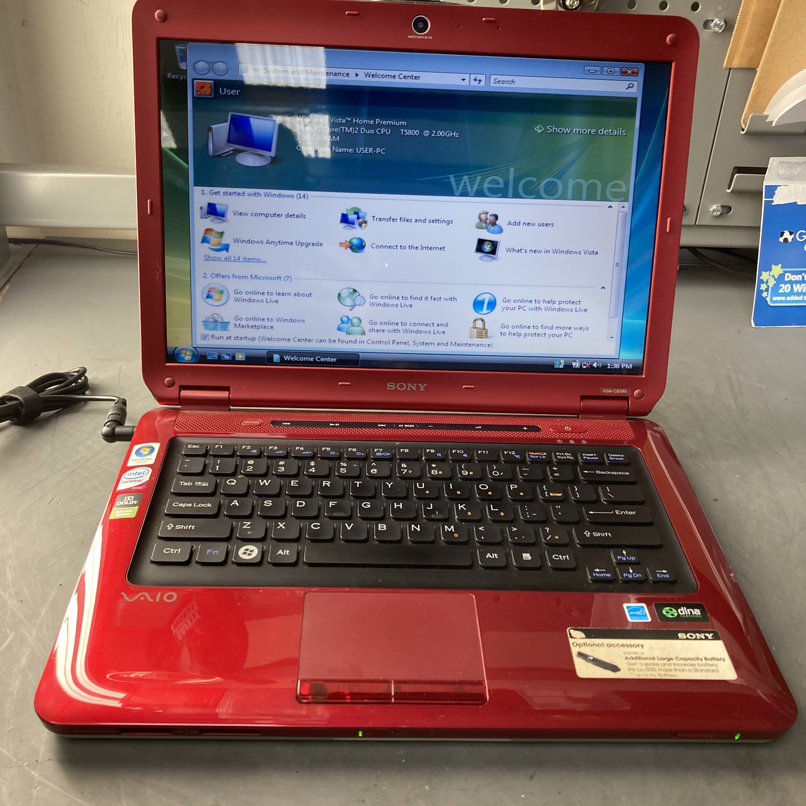 RED Sony Vaio VGN-CS190 14.1″ Laptop Core 2 Duo 2GHz 3GB RAM 250GB HDD Vista