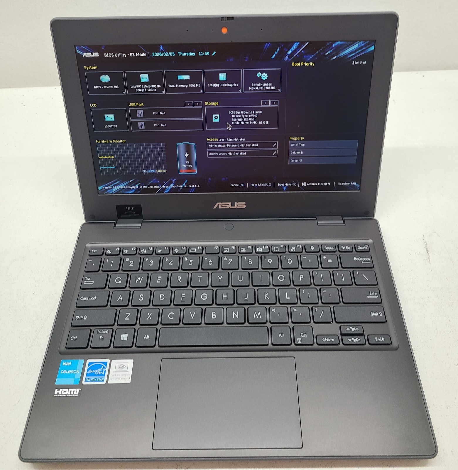 ASUS BR1100CK 11.6″ Laptop Intel N4500 4GB RAM 128GB eMMC NO OS (FL)
