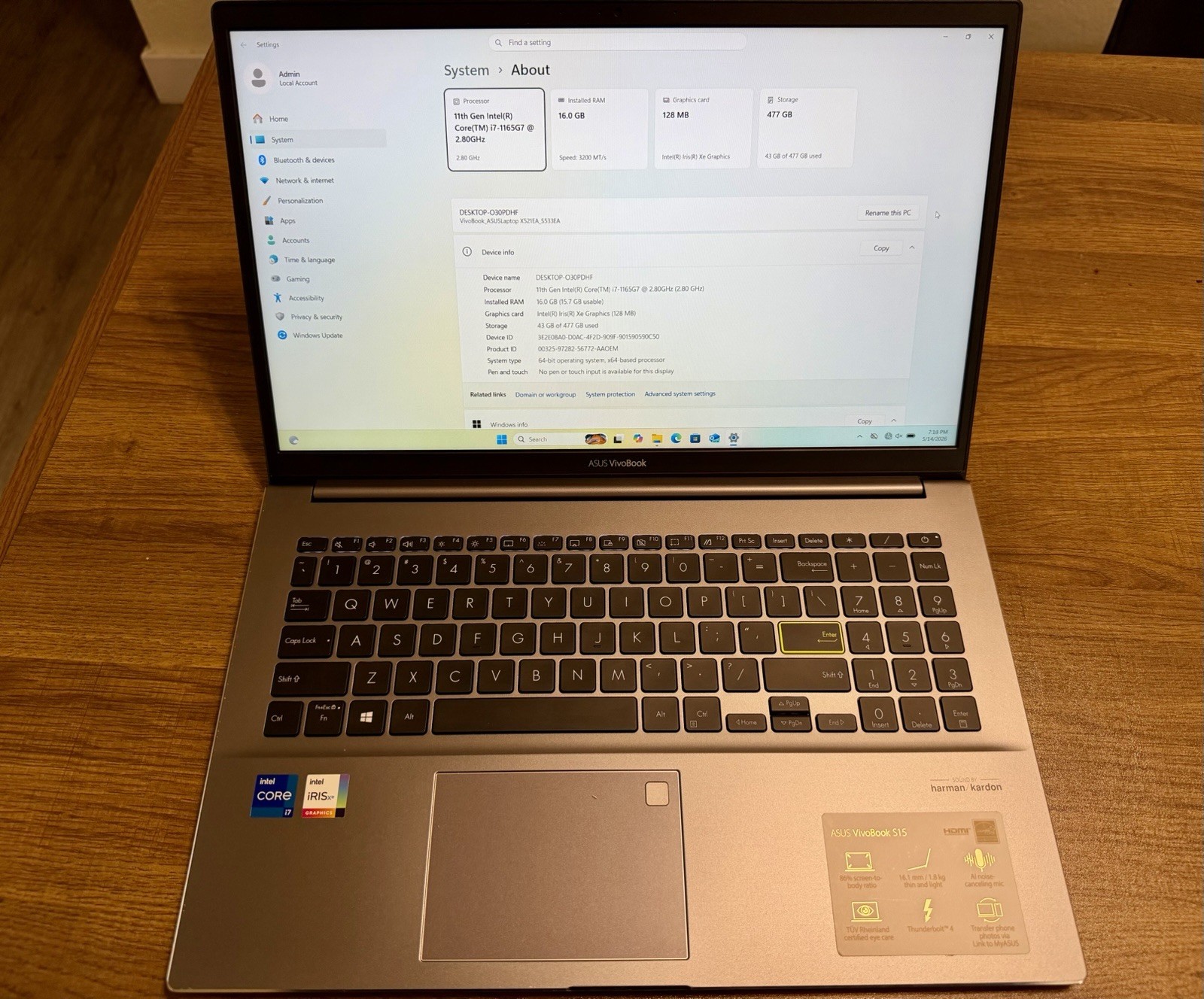 ASUS VivoBook (Indie Black) S15 i7 16GB RAM 500GB SSD Laptop