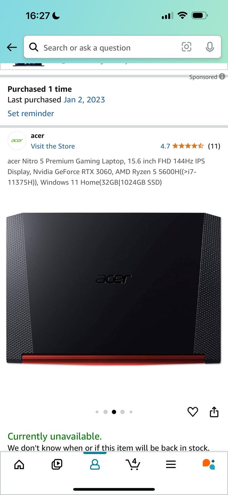 Acer Nitro 5 Premium Gaming Laptop, 15.6 Inch FHD 1440hz