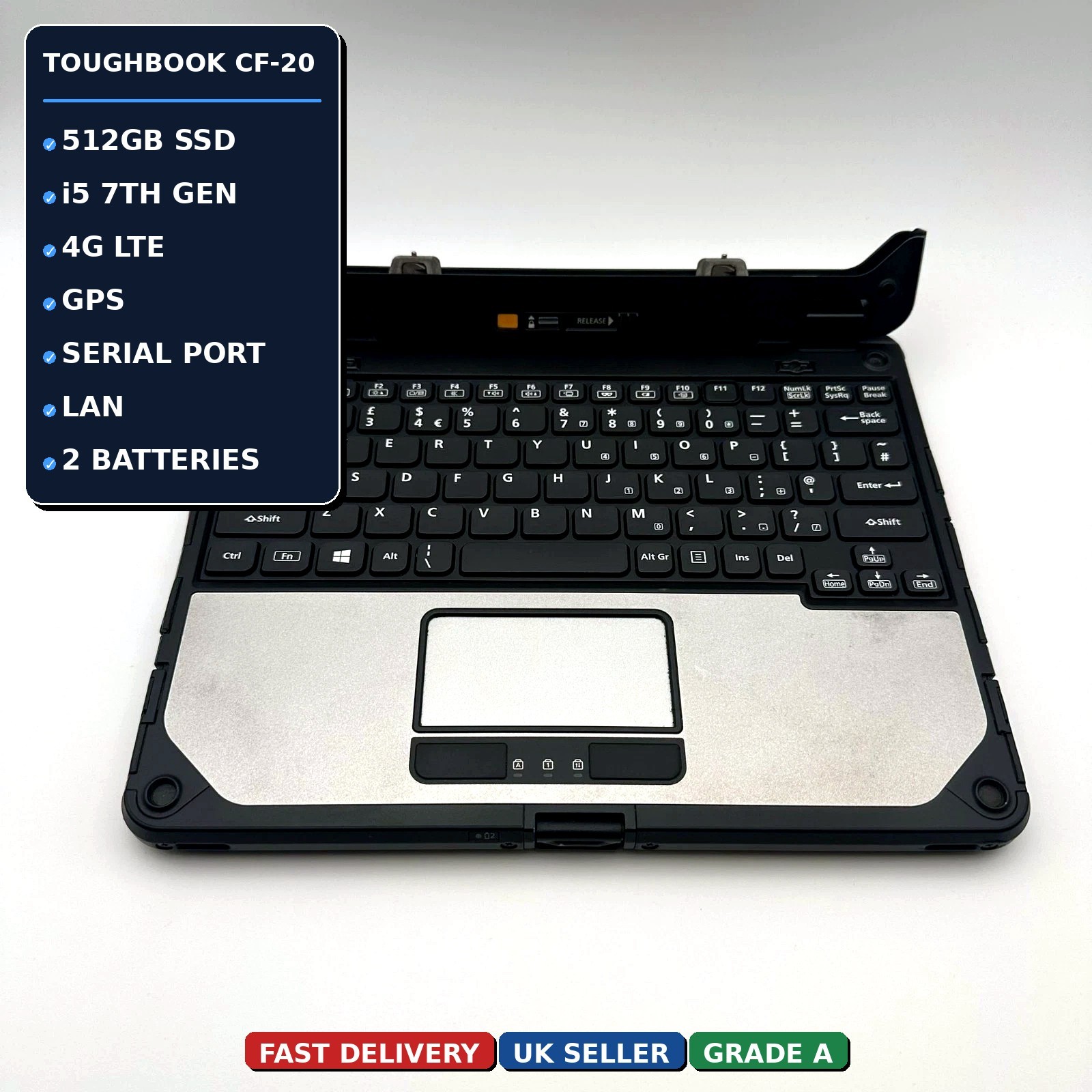 Panasonic Toughbook CF-20 MK2 i5 8GB 512GB Rugged Tablet Laptop 4G GPS 2 x Bat