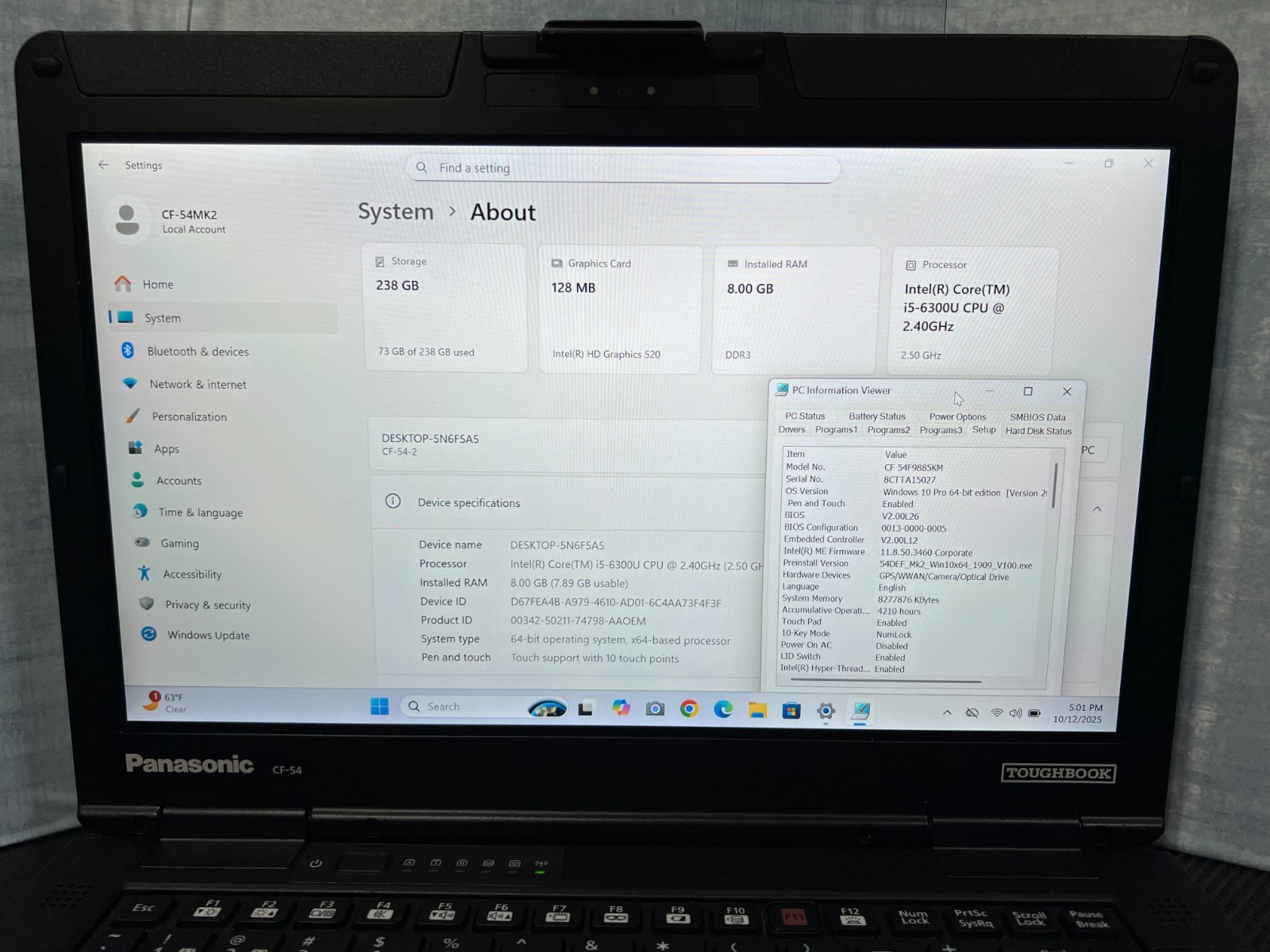 CF-54F9885KM, i5-6300U 2.40Ghz,8GB Mem,256GB SSD,Touchscreen,4G LTE,GPS,4,210Hrs