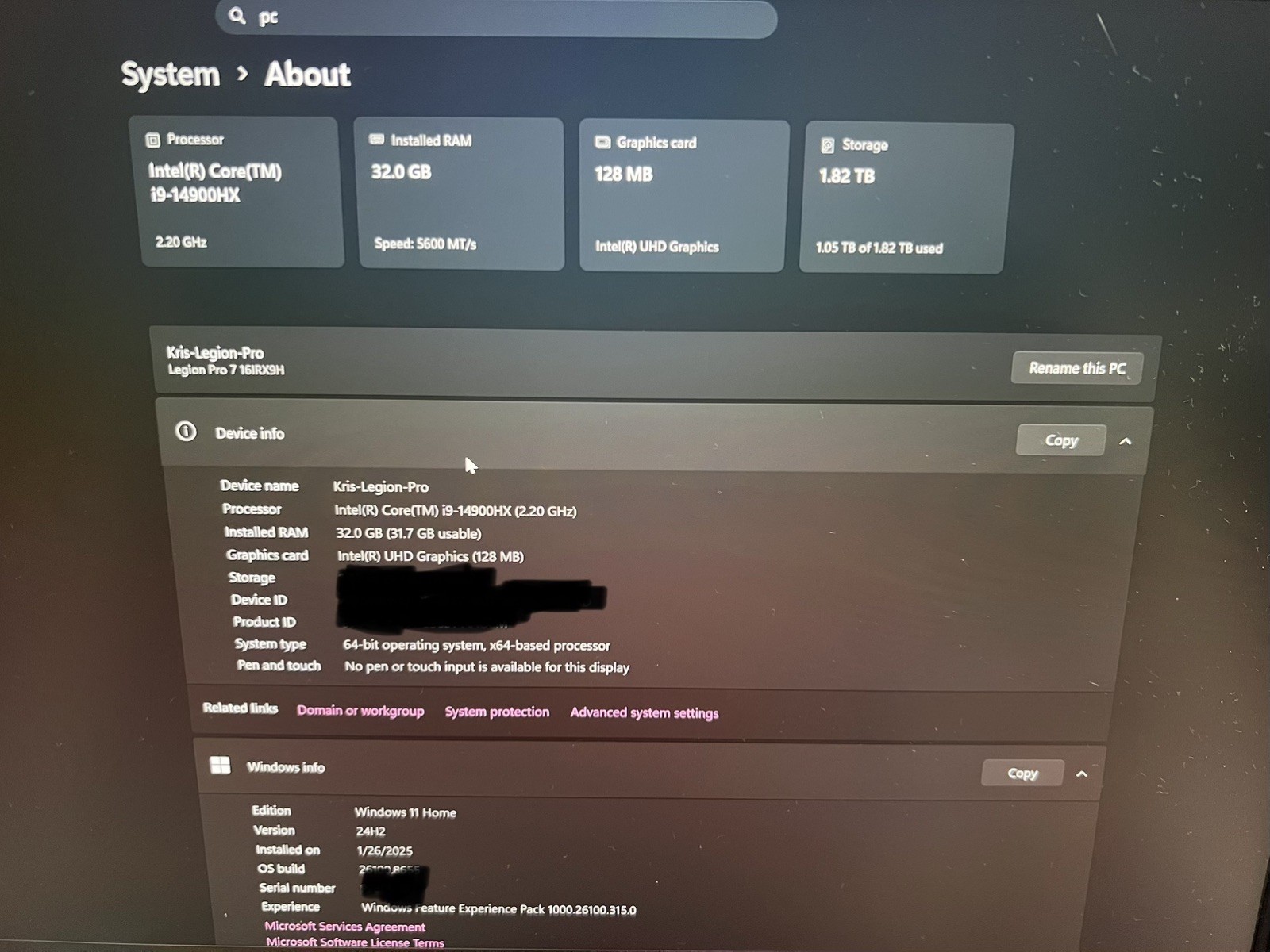 Lenovo Legion Pro 7 16IRX9H 16″ i9-14900HX 32GB RAM 2TB SSD GeForce RTX 4080