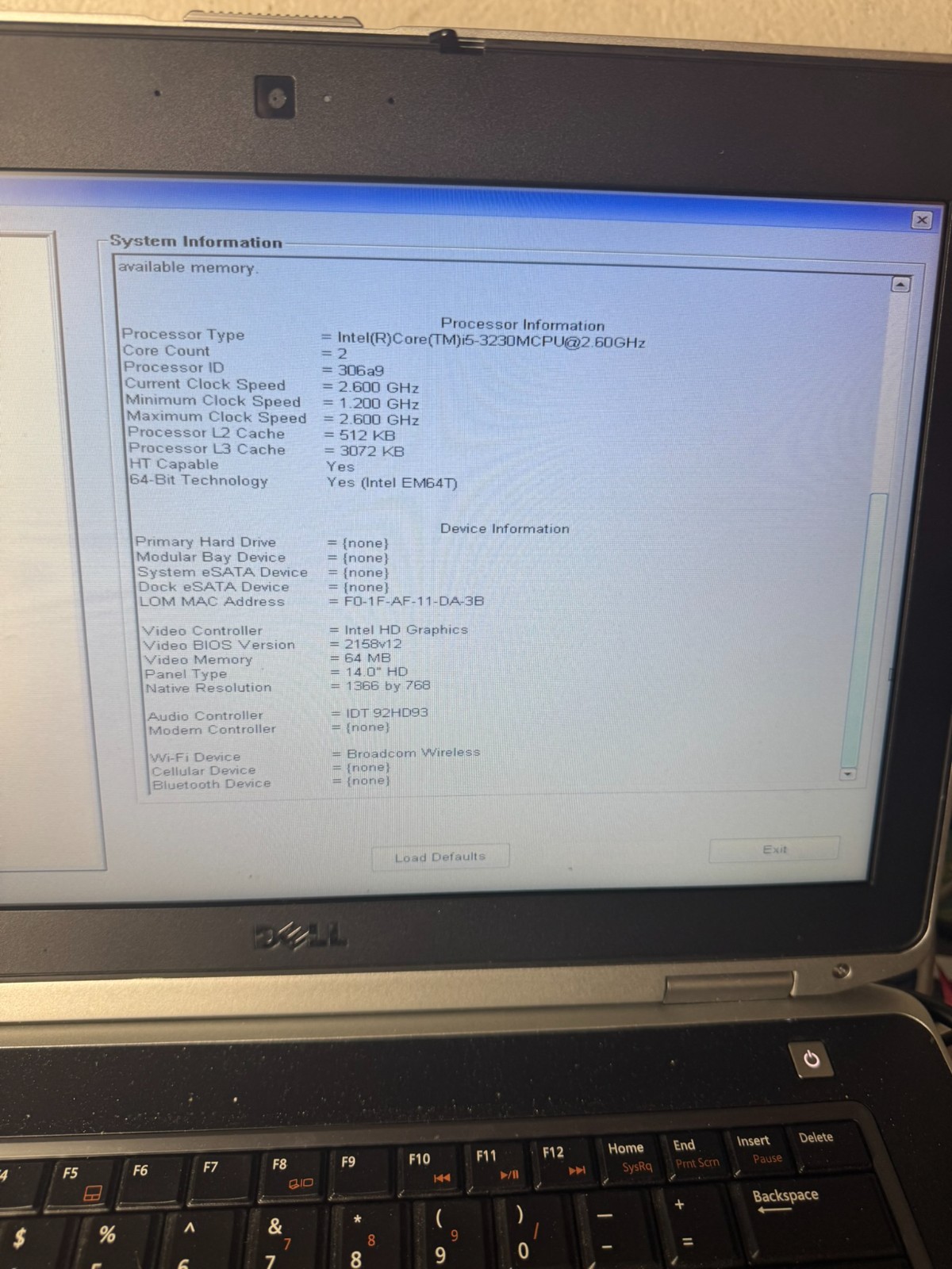 Dell Latitude E6430 14in Intel i5-3230M 4GB RAM No Drive Parts/Repair #5073