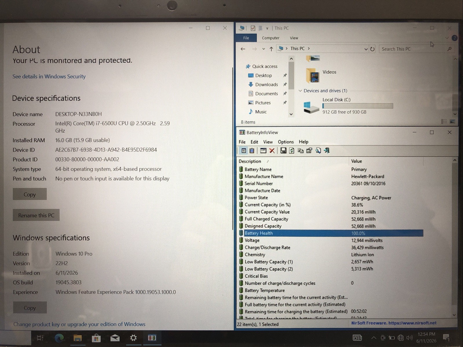 HP Envy Notebook, Intel Core i7-6500U @2.50Ghz, 16GB RAM, 1TB HDD, Win10Pro