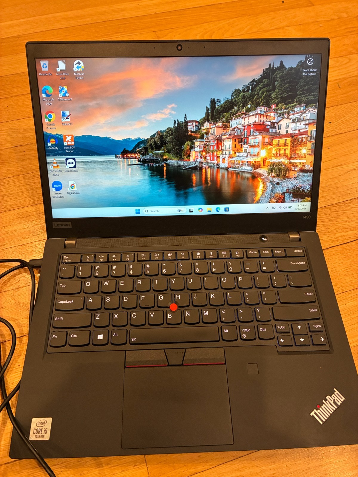 Lenovo ThinkPad T490 Core i5-10210U 1.60GHZ 8GB 256GB WCam Win 11 Pro Cord