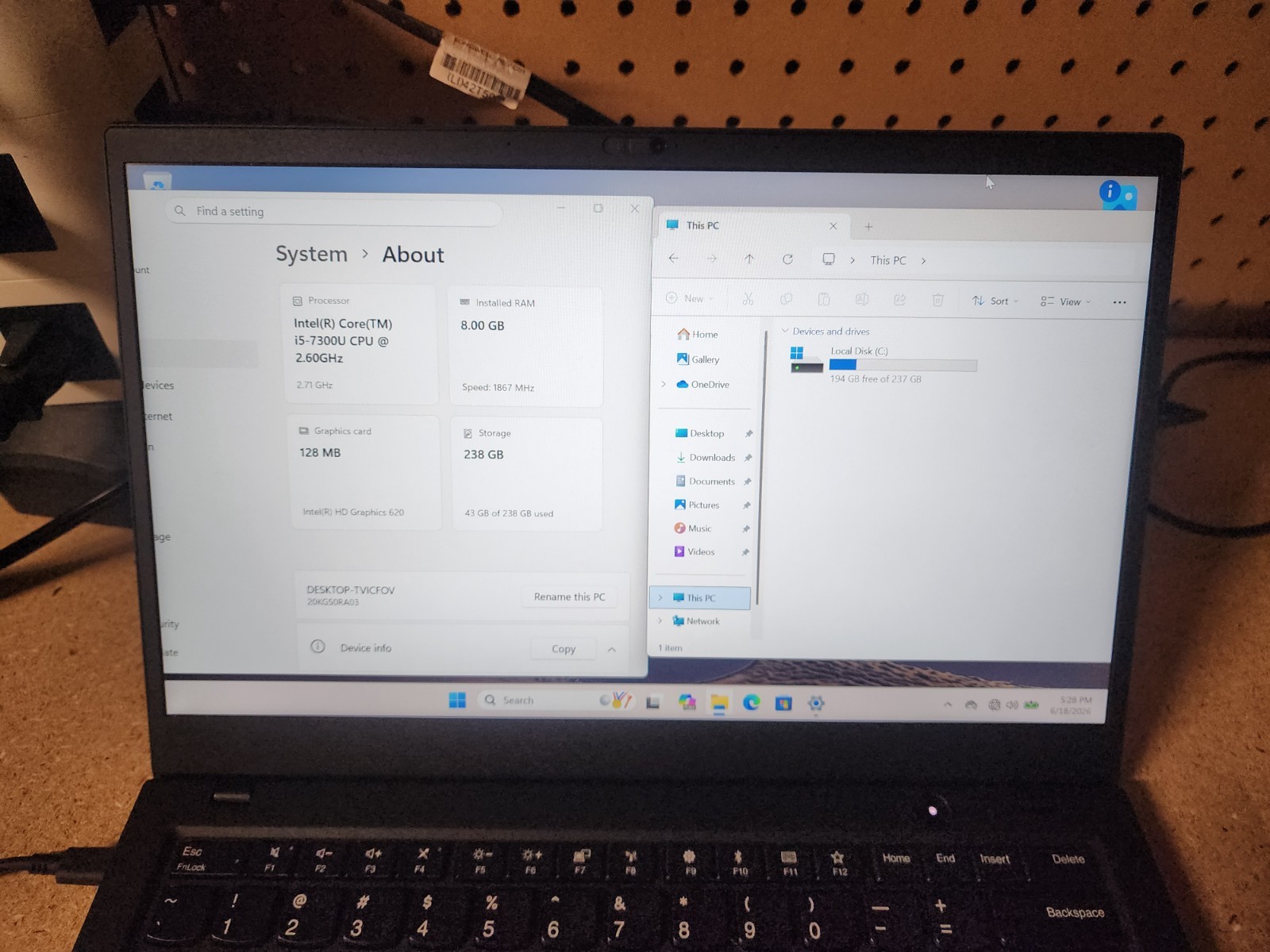 Lenovo ThinkPad X1 Carbon Gen 6 i5-7300U 8GB RAM 256GB SSD Win 11 Pro