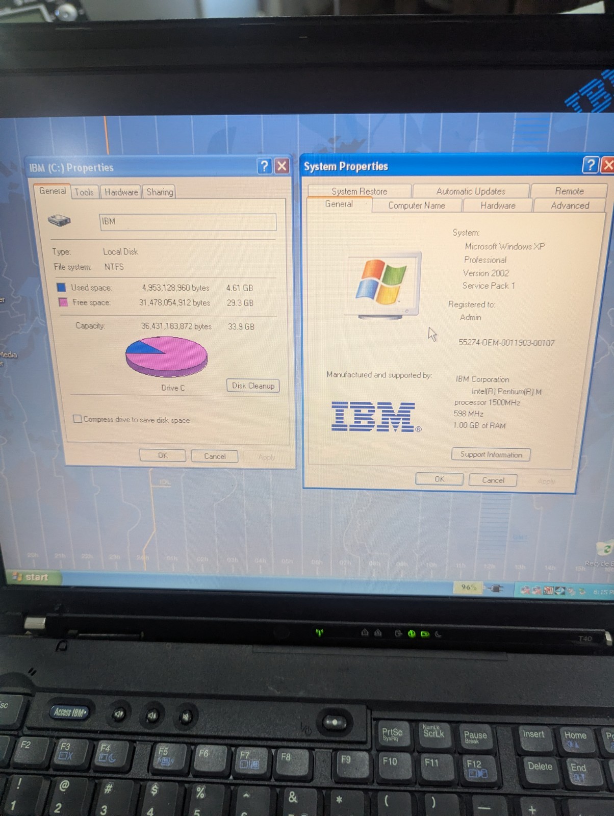 IBM THINKPAD T40 1.50GHz 1GB 40GB HDD WINDOWS XP ATI RADEON 7500TYPE 2373