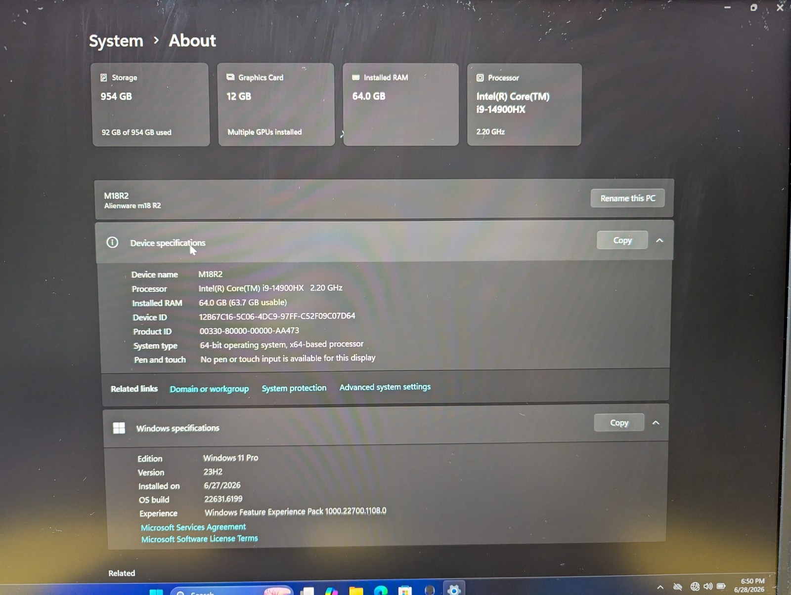 ALIENWARE M18 R2 i9-14900HX 64GB 1TB SSD RTX 4080 18″ QHD+ 165Hz WARRANTY 2027