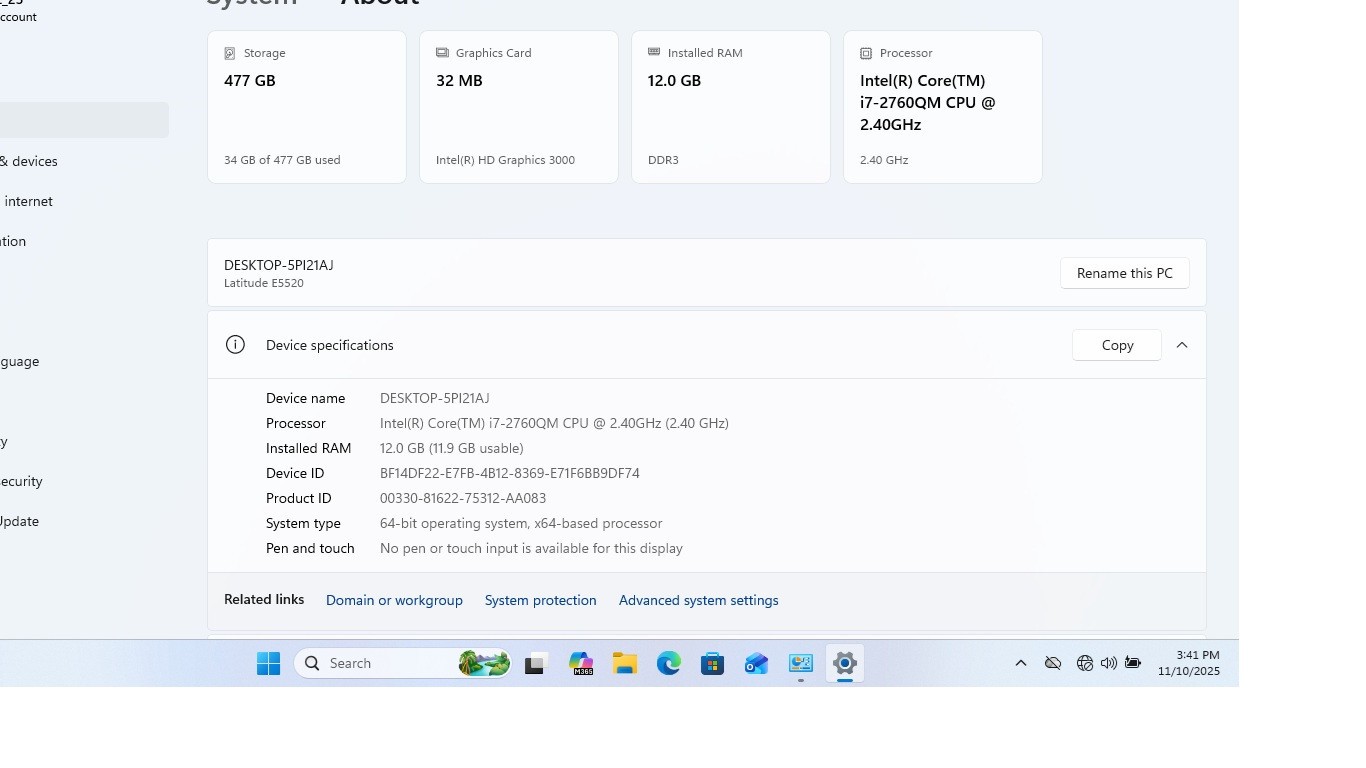 DeLL Latitude E5520,15.6″,W11P Ai,i7 Quad@2.4Ghz,12Gb RAM,768Gb SSD(SATA + NVME)
