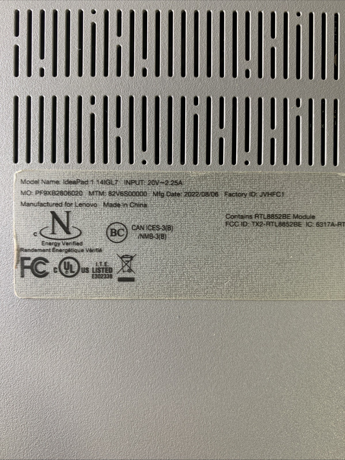 FOR PARTS – Lenovo IdeaPad 1 14IGL7 Laptop
