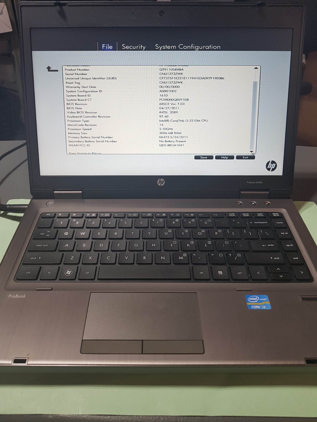 Hp ProBook 6460b Intel i3 2310M /4GB laptop – Working- For Parts or Repair