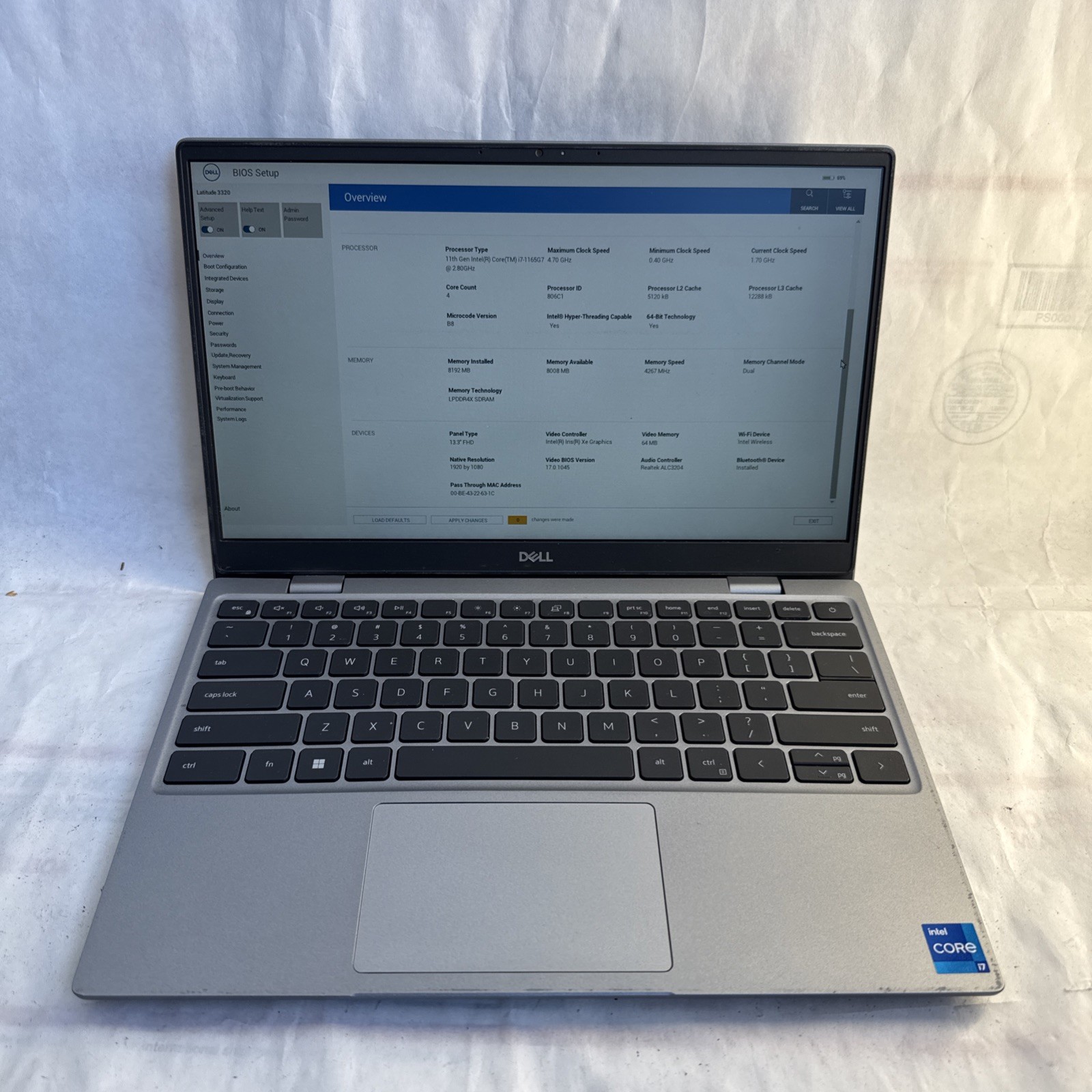 Dell Latitude 3320 13.3″ Intel Core i7-1165G7 @2.40 GHz 8GB RAM NO SSD/OS