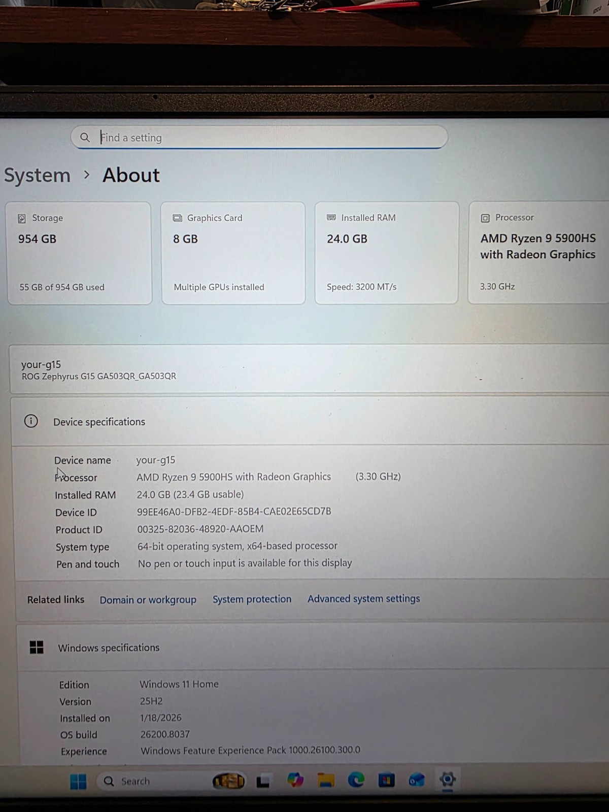 ASUS ROG Zephyrus G15 (GA503Q) | 15.6″ 1440p | Ryzen 9 5900HS | RTX 3070 | 24GB