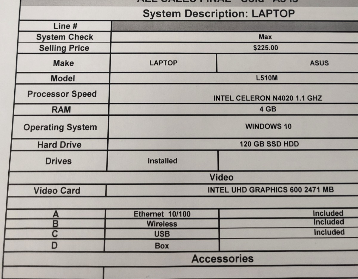 (N83859-1) Asus L510M Laptop