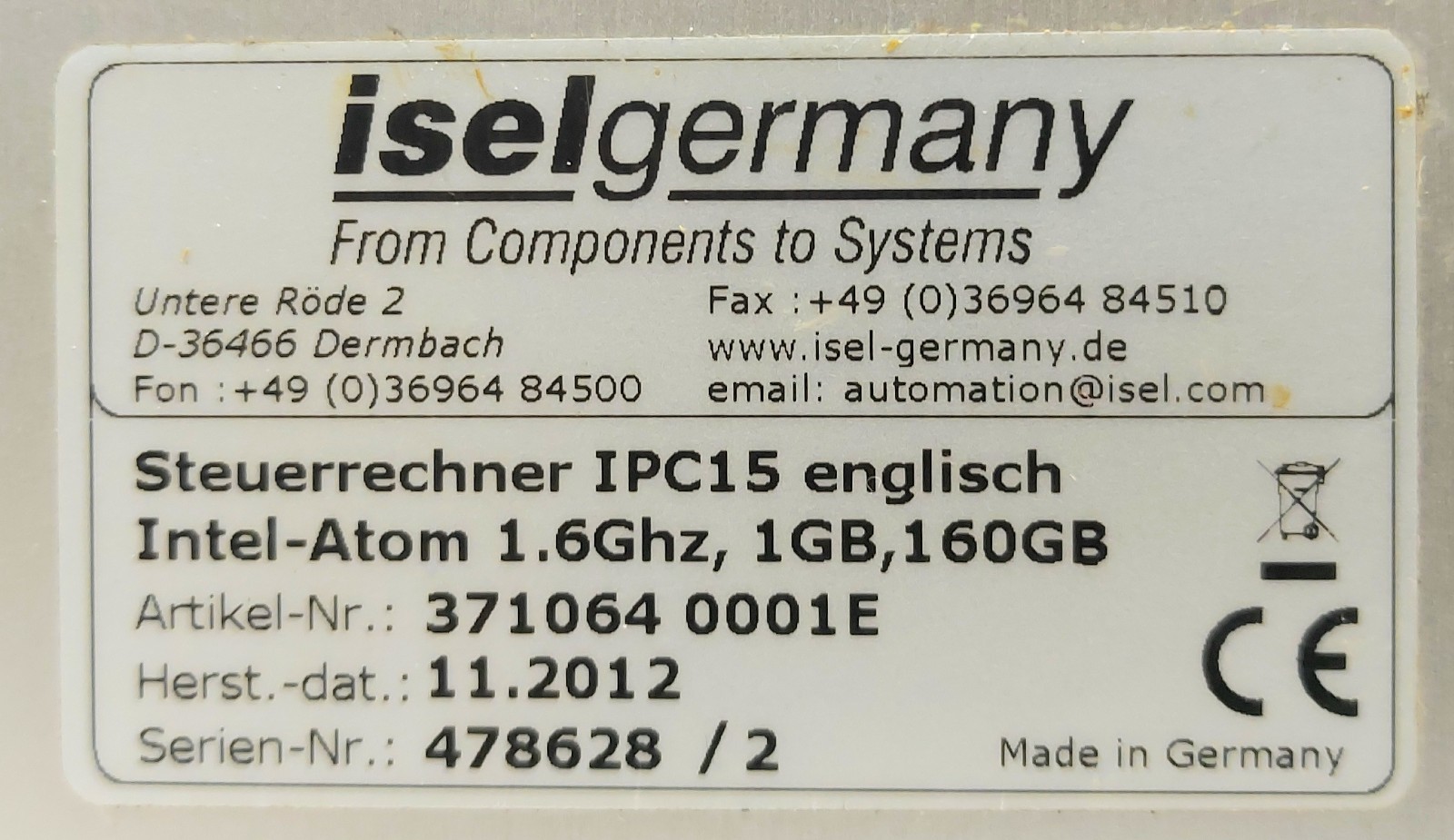 Isel IPC15de per controller iPU ATOM 1,6Ghz,1GB,160GB