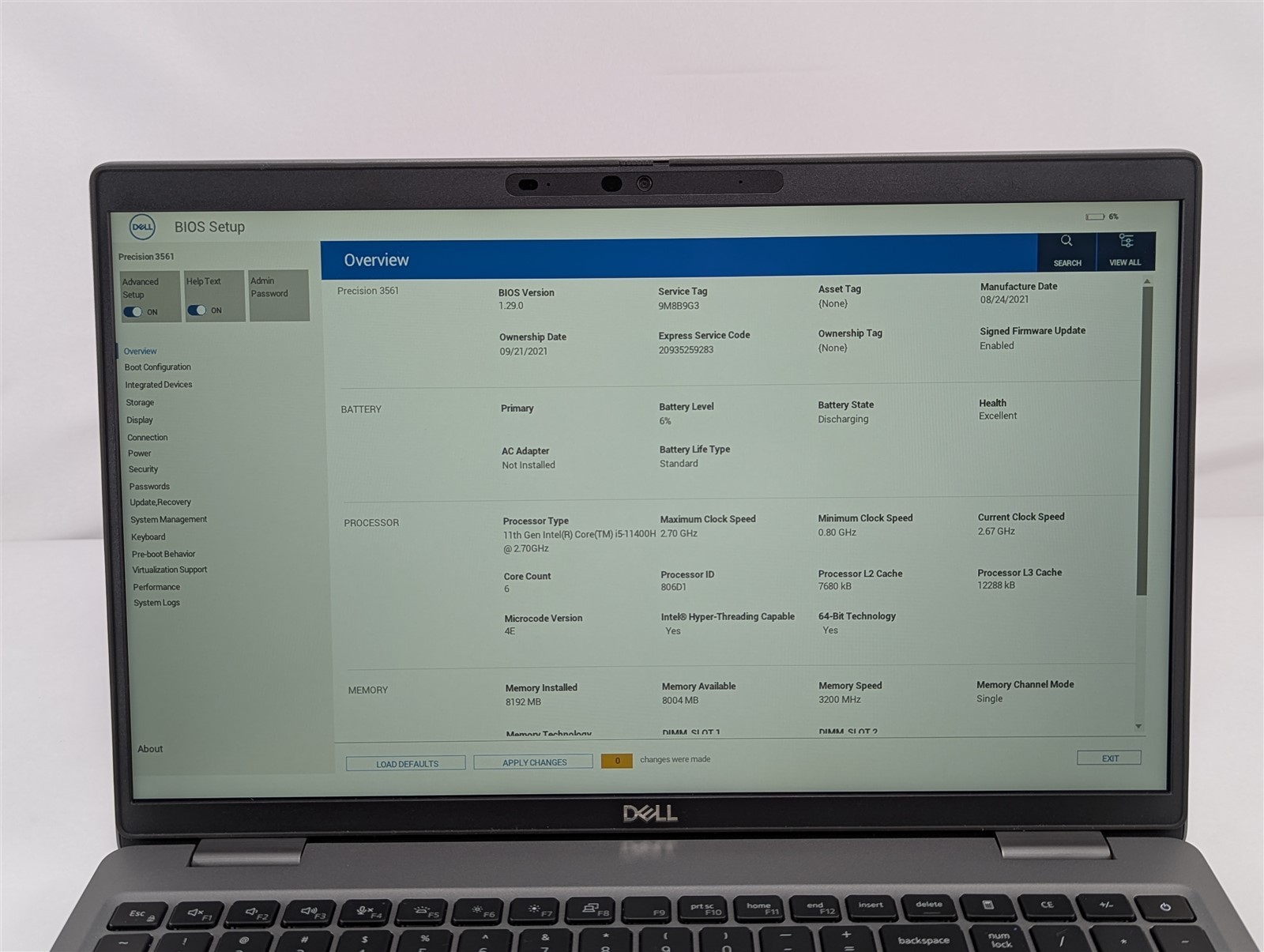 Dell Precision 3561 2021 15.6” i5 11400H 2.7GHz 8GB 256GB SSD T600