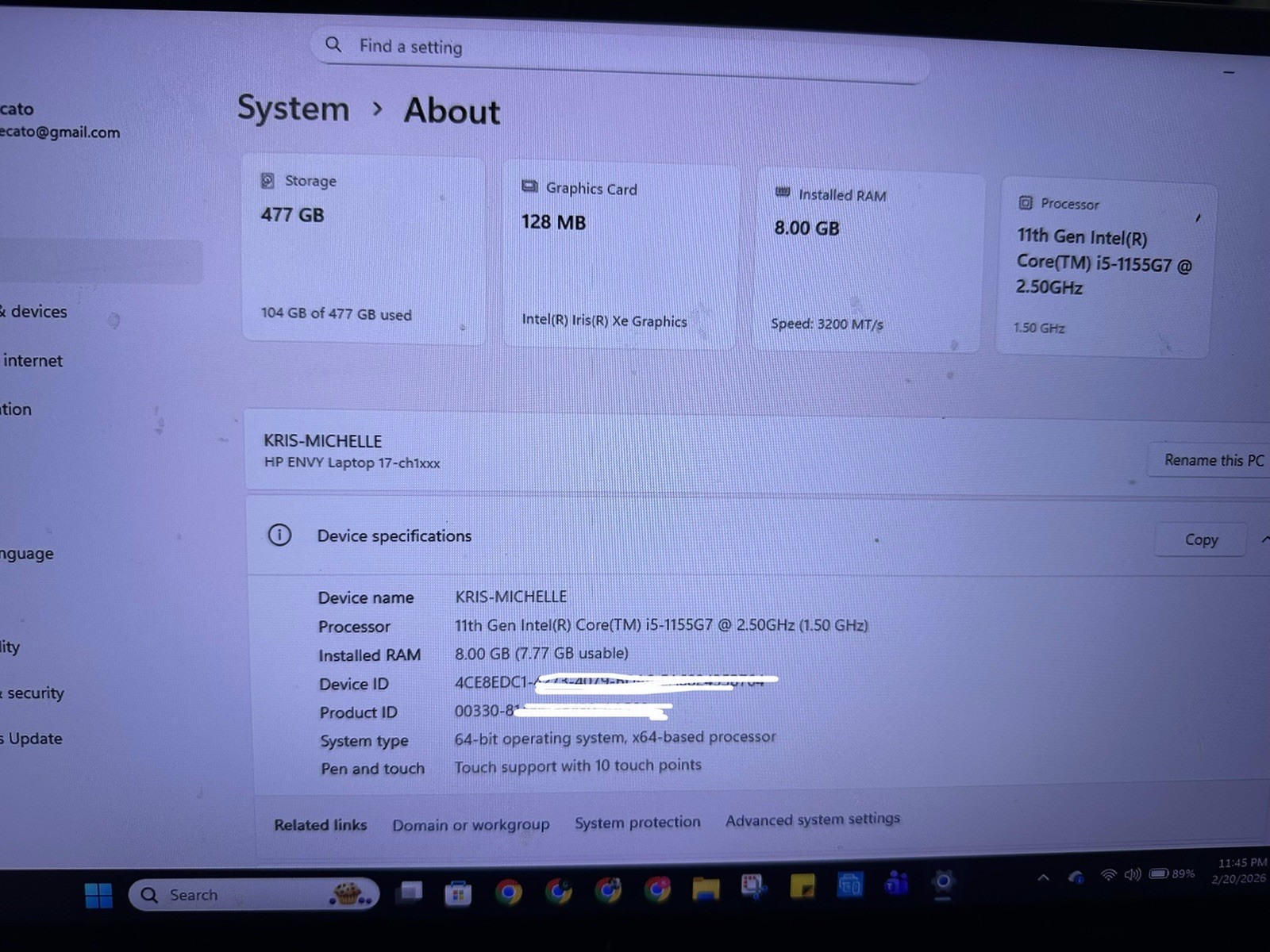 HP ENVY 17-ch1xxx Laptop, i5, 8GB RAM, 477GB SSD, 17″, Silver, Windows 11 Pro