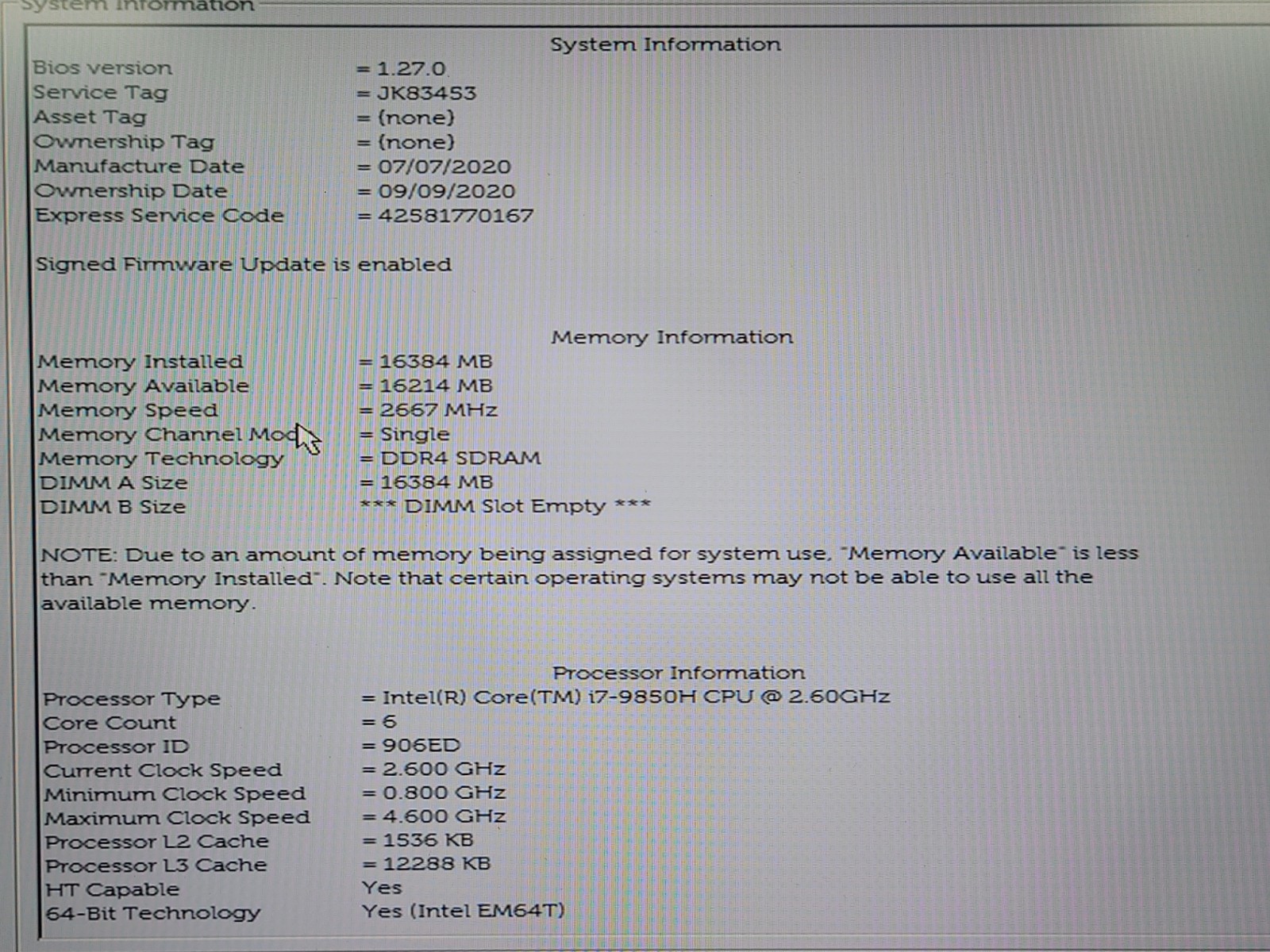 Dell Precision 5540 15.6″ FHD i7-9850H 16GB RAM No Battery/OS/SSD