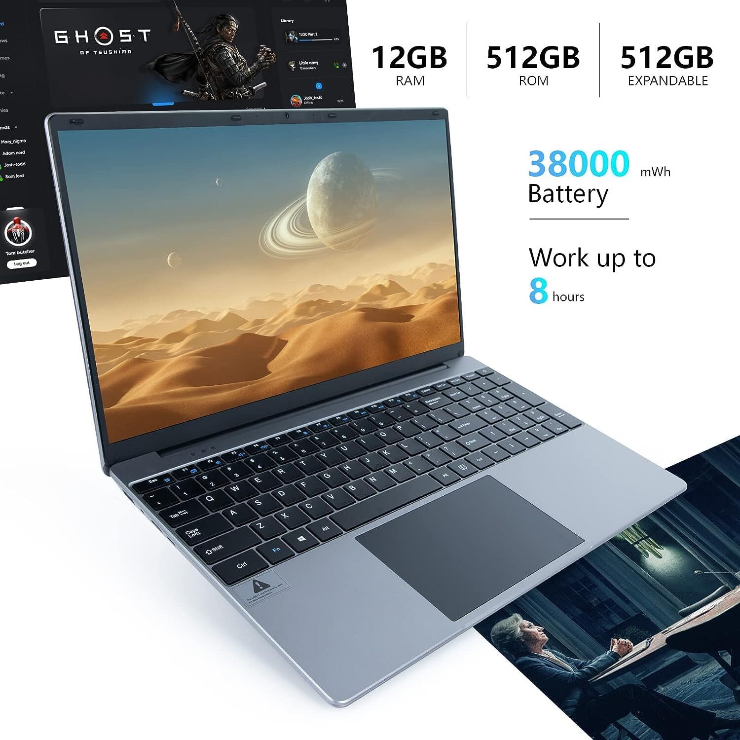 2025 A15.6 inch Laptop Computer Intel Quad-Core Processors 12GB RAM,512GB SSD