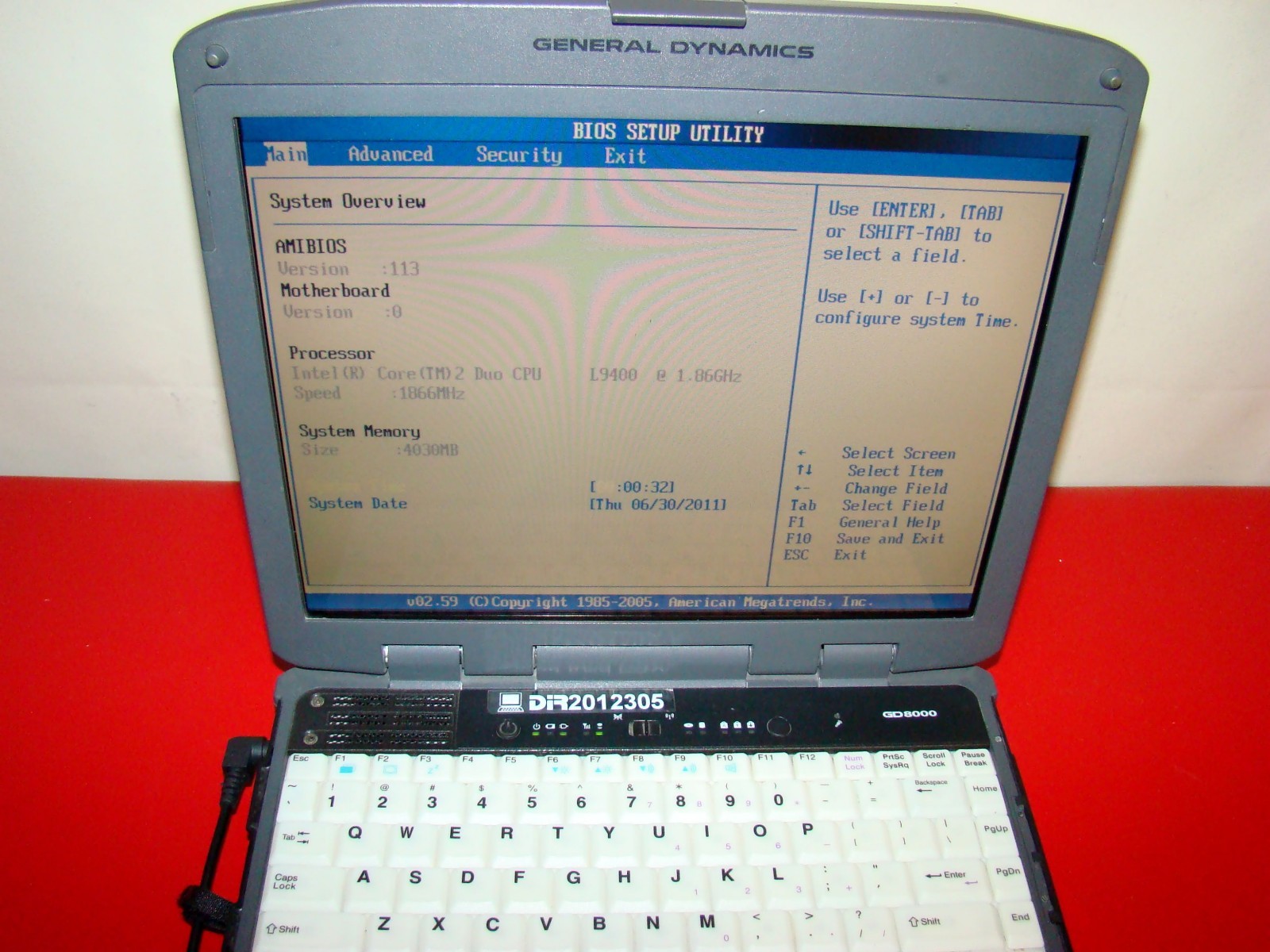General Dynamics GD8000 Rugged Laptop CORE 2 DUO 1.86GHz 4GB RAM FOR PARTS