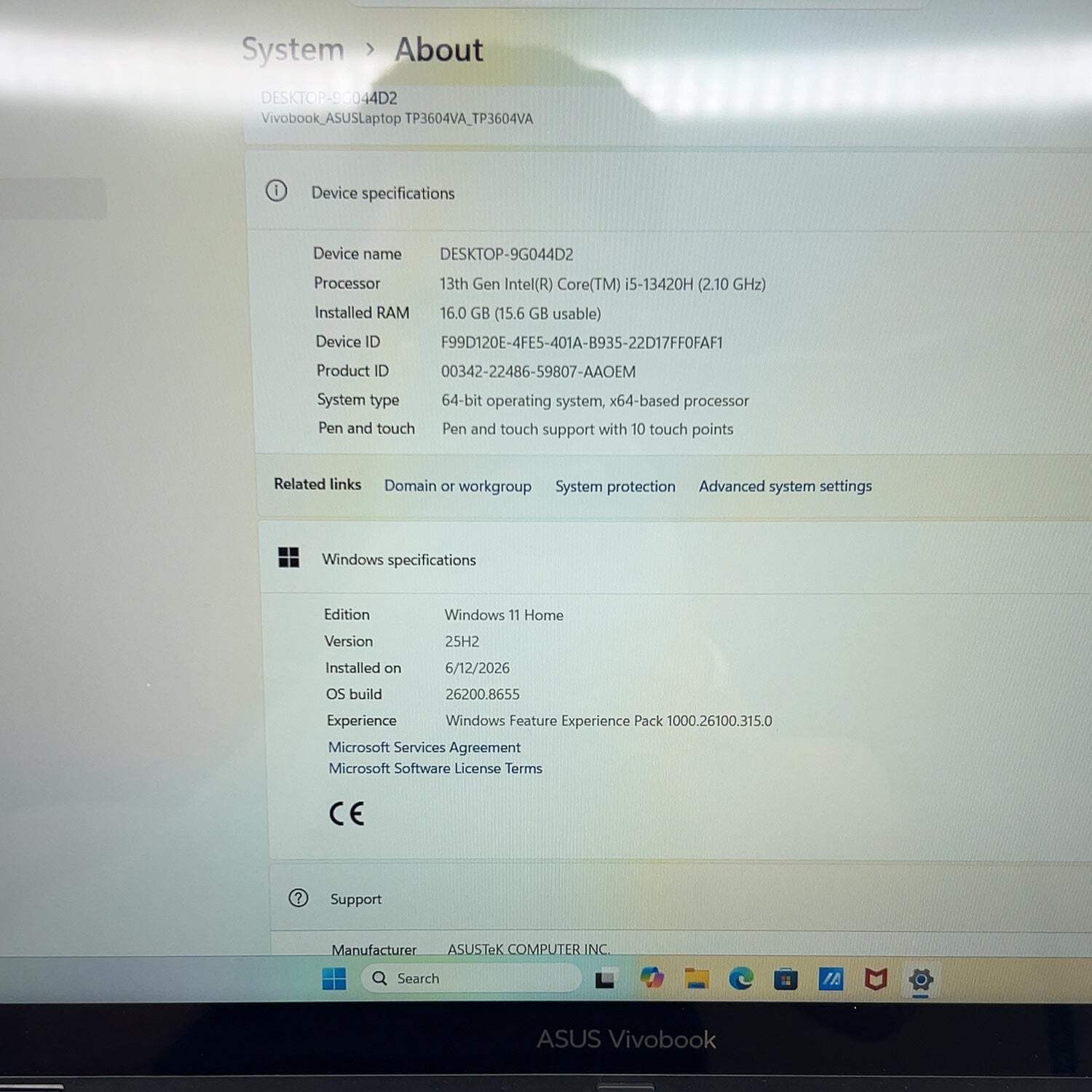 Asus Vivobook S16 flip TP3604VA 16″ i5-13420H 2.1GHz 16GB RAM 512GB SSD