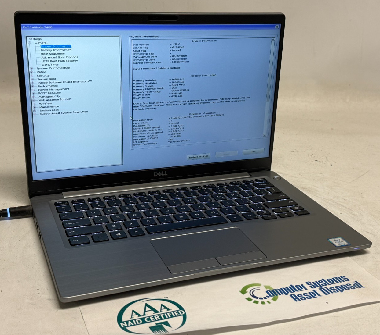 Dell Latitude 7400 14″ (i7-8665u 1.90GHz – 16GB RAM – 512GB SSD – Win11Home)