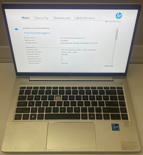 HP ProBook 640 G8 Notebook 32GB CORE i7 vPRO i7-1185G7 3.00GHz 256GB SSD