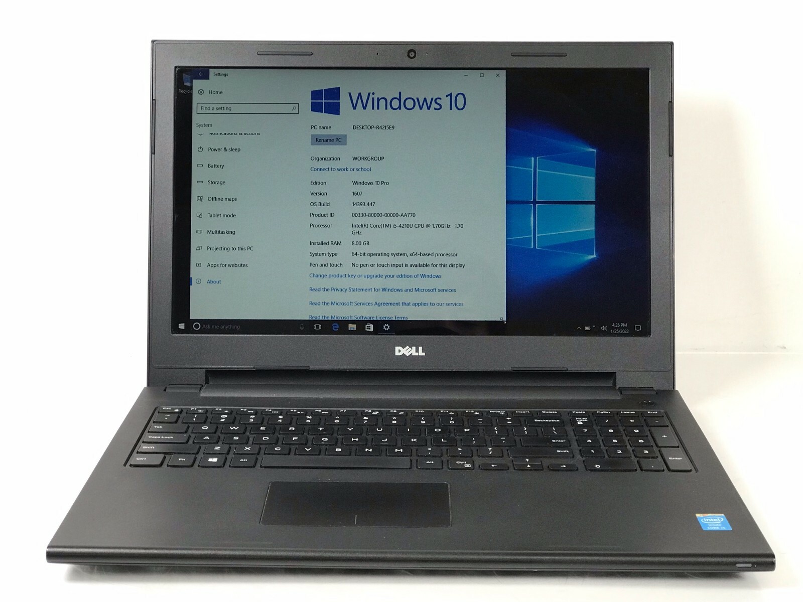 Dell Inspiration 15 Windows 10 Pro Intel(R) Core(TM) i5-4210U CPU @ 1.70GHz 1.70