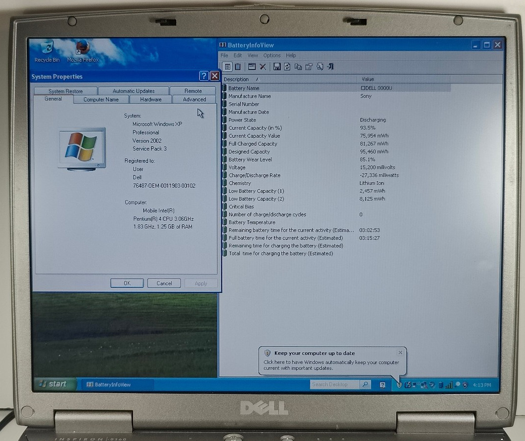 Dell Inspiron 5160 15″ Intel Pentium 4 532 3GHZ 1GB RAM 128GB SD Card Win XP