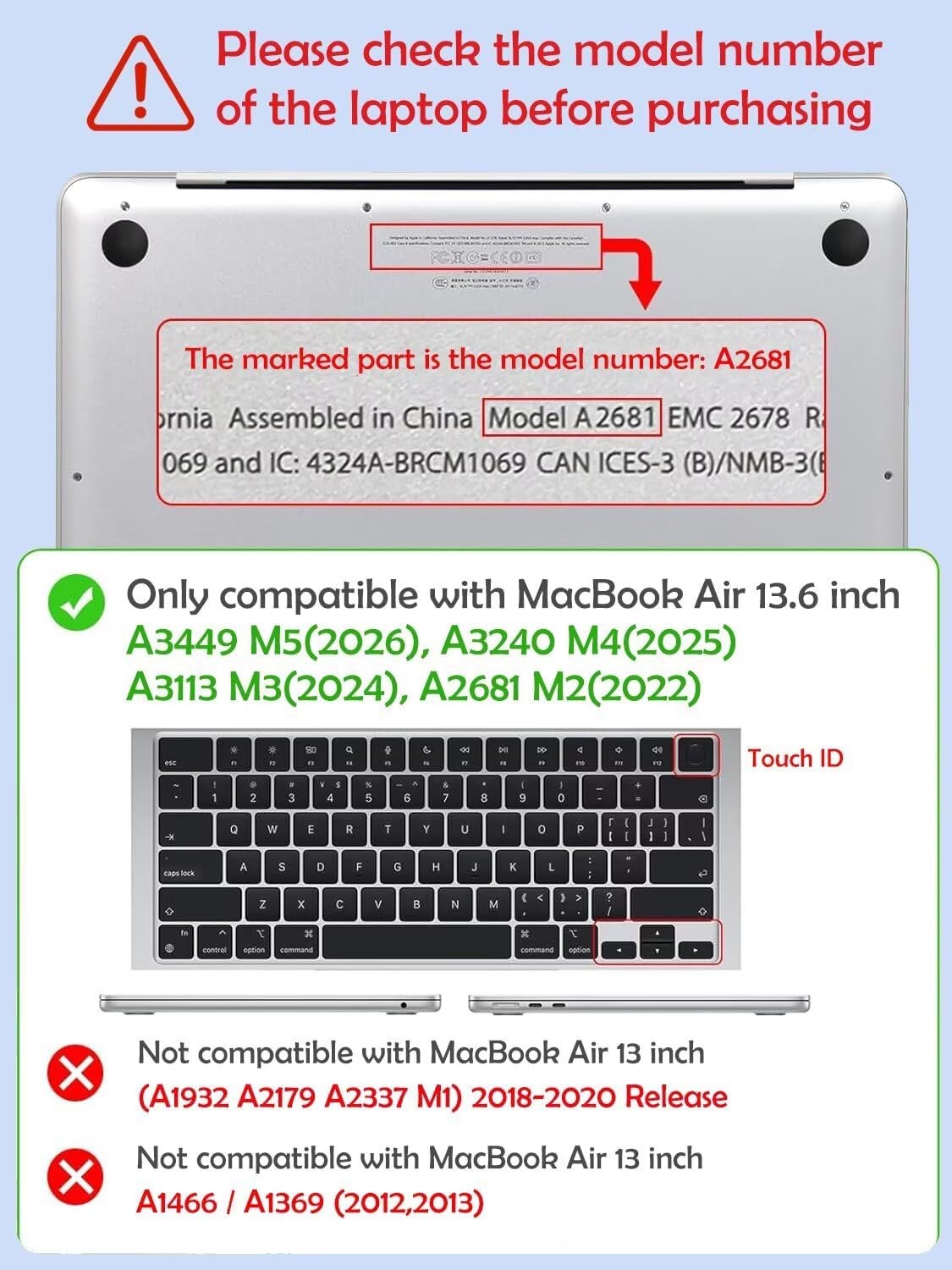 Compatible with MacBook Air 13 inch Case M5 2026 M4 2025 M3 M2 2024-2022 A3449 A
