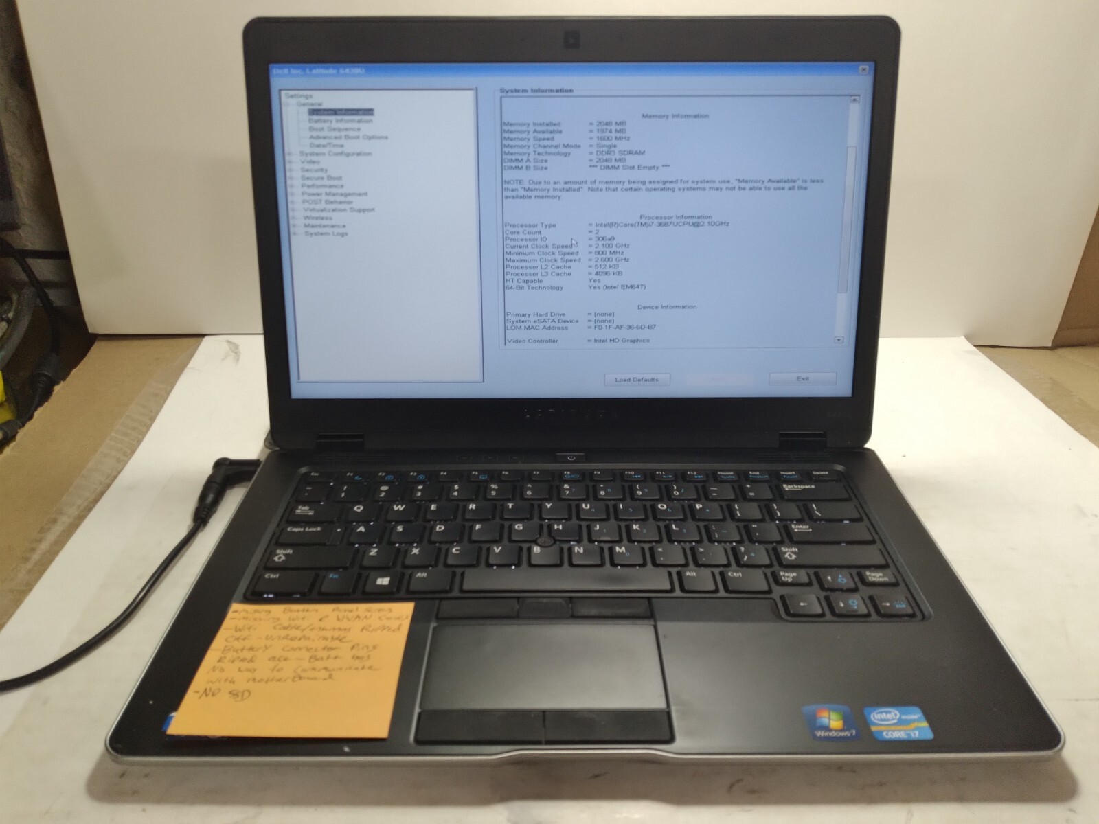 Dell Latitude 6430U w/i7-3687U, 2GB RAM Laptop for Parts/Repair *READ #0100