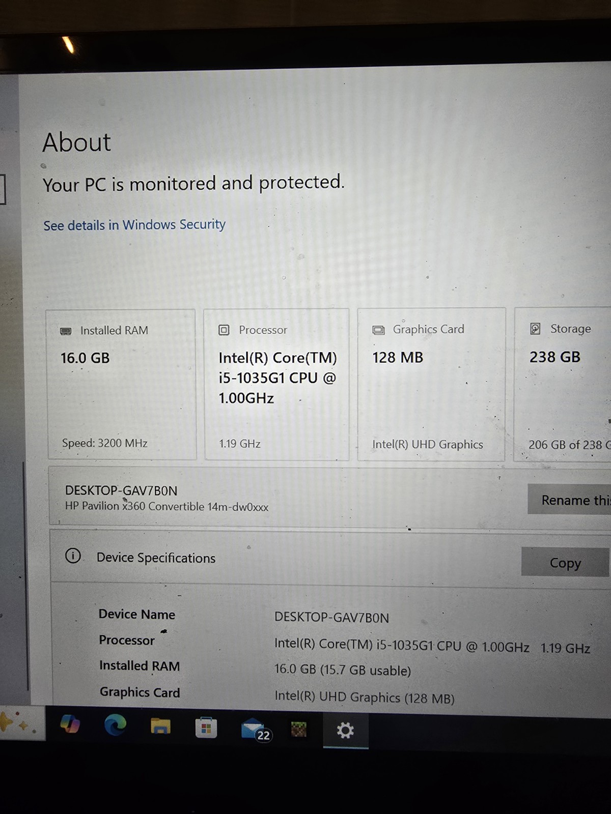 HP Pavilion x360 14m-dw0xxx 14″ i5-1035G1 16GB 238GB SSD Win10