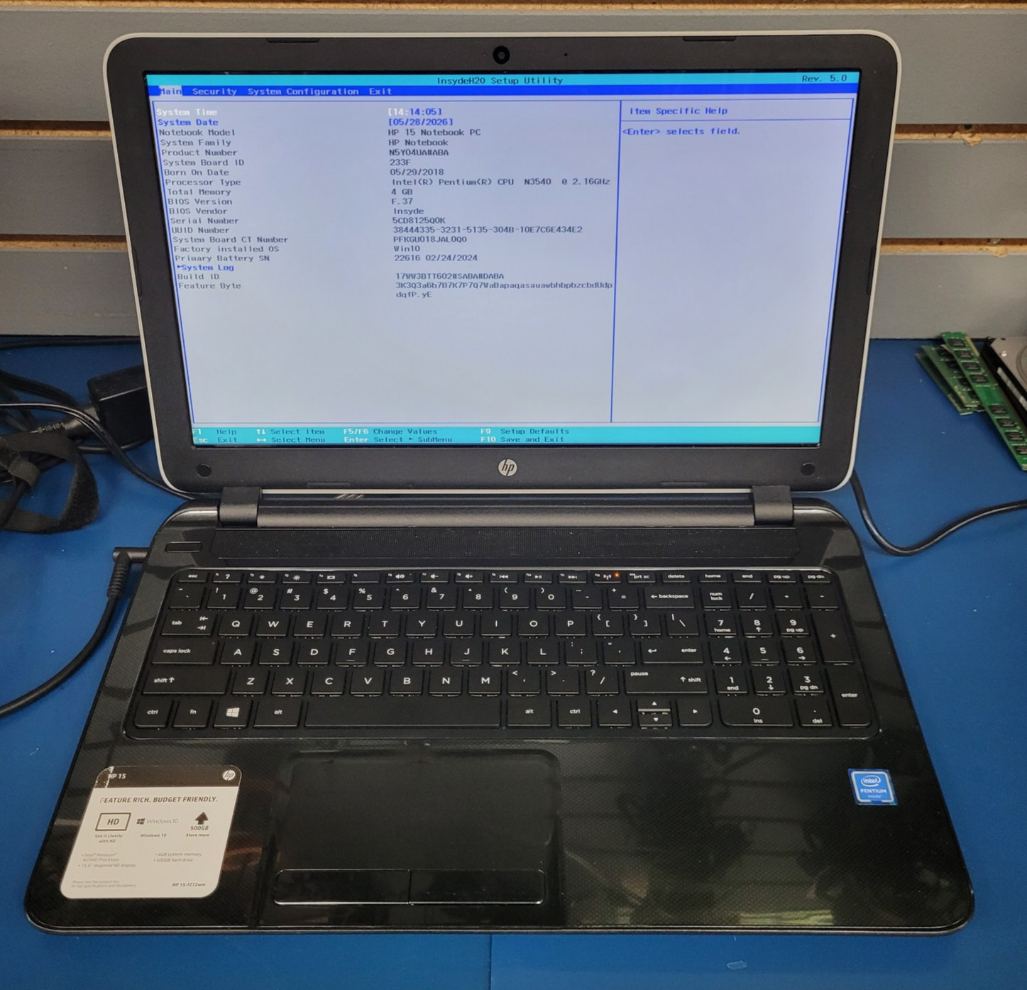 HP Pavilion 15-f271wm Intel Pentium N3540 @216GHz 4GB RAM 500 GB HDD Windows 10