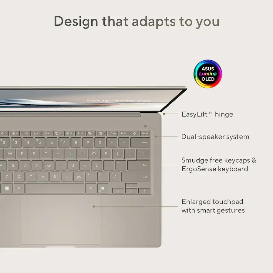 ASUS Zenbook A14 14″ OLED Laptop Snapdragon X Plus 16GB 512GB Copilot+ PC Beige