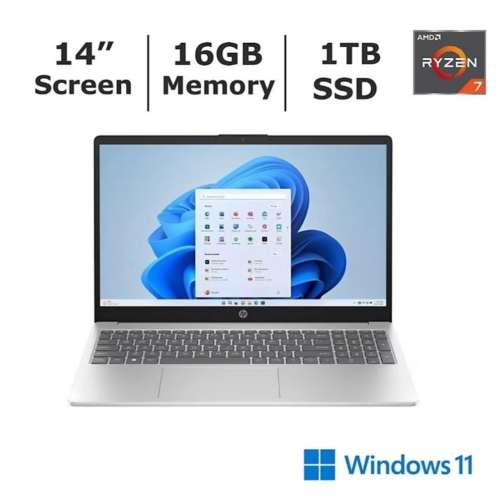 HP 14″ Notebook AMD Ryzen 7 – 7730U CPU 16GB 1TB Win11H Silver B43BVUA